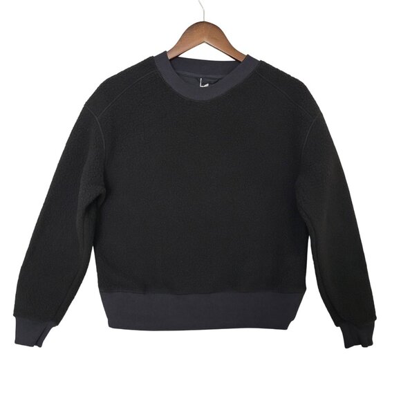 Everlane The ReNew Fleece Oversized Crew Sweater Womens Size XXS Black NWT - Picture 1 of 8